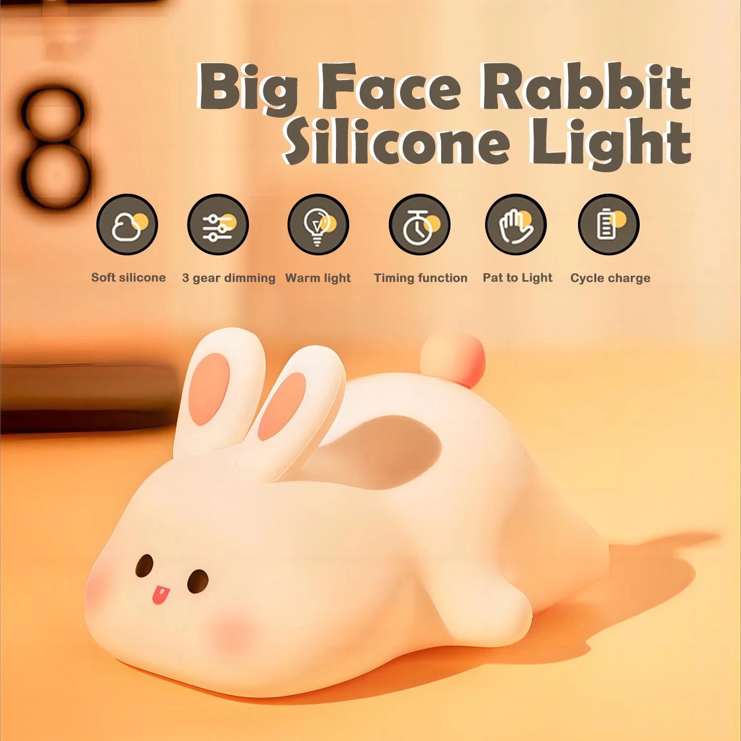 LED Night Light cute Rabbit Animal Cartoon Silicone Lamp Dimmable USB Rechargeable