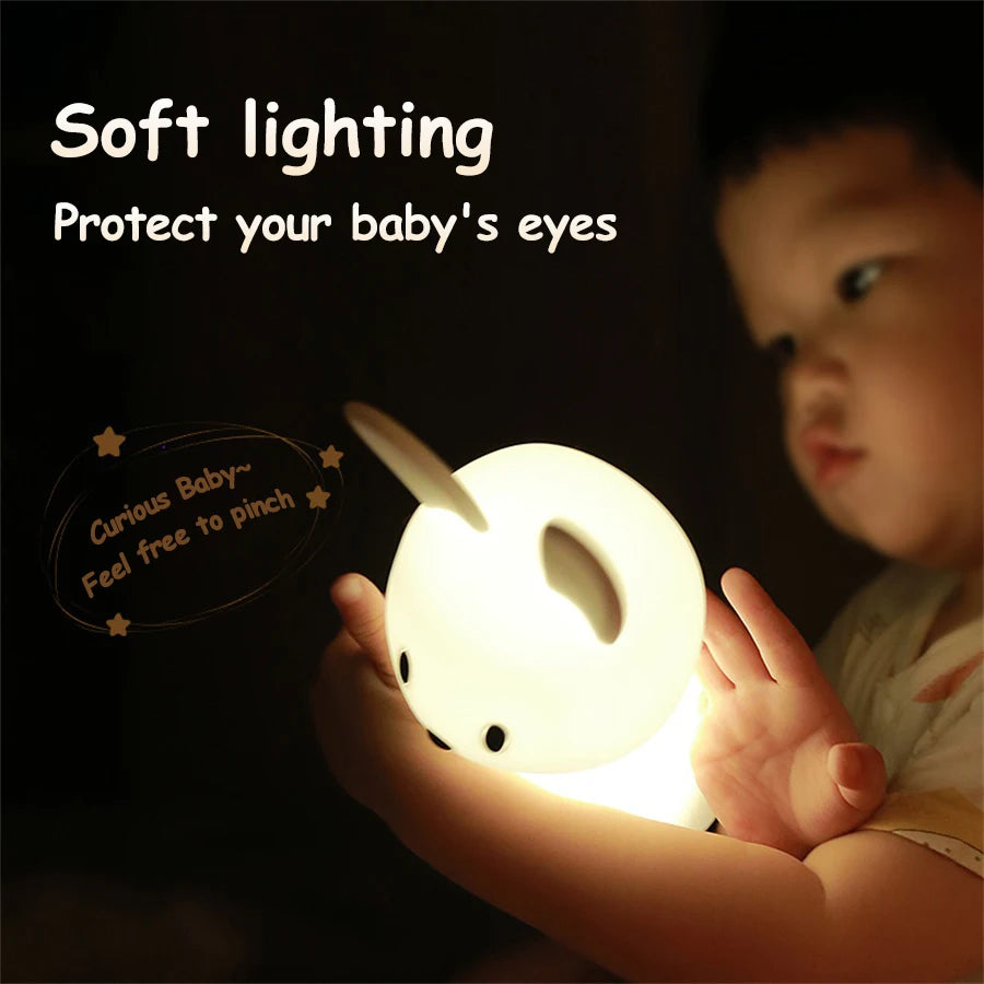 LED Night Light cute Rabbit Animal Cartoon Silicone Lamp Dimmable USB Rechargeable