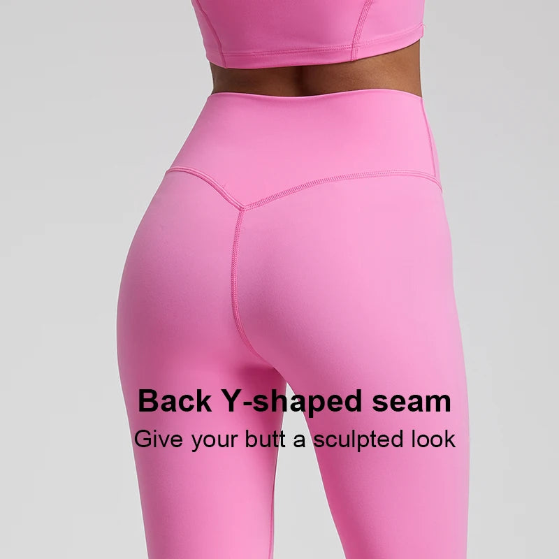 Stretch Nylon Gym Leggings without T Line Y-shaped Seam Booty Yoga Pants Sports Women Fitness High Waist Workout Tights