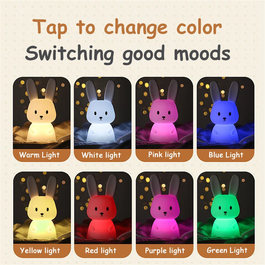 LED Night Light cute Rabbit Animal Cartoon Silicone Lamp Dimmable USB Rechargeable