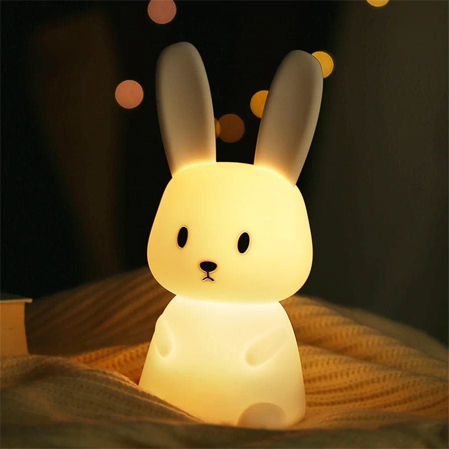 LED Night Light cute Rabbit Animal Cartoon Silicone Lamp Dimmable USB Rechargeable