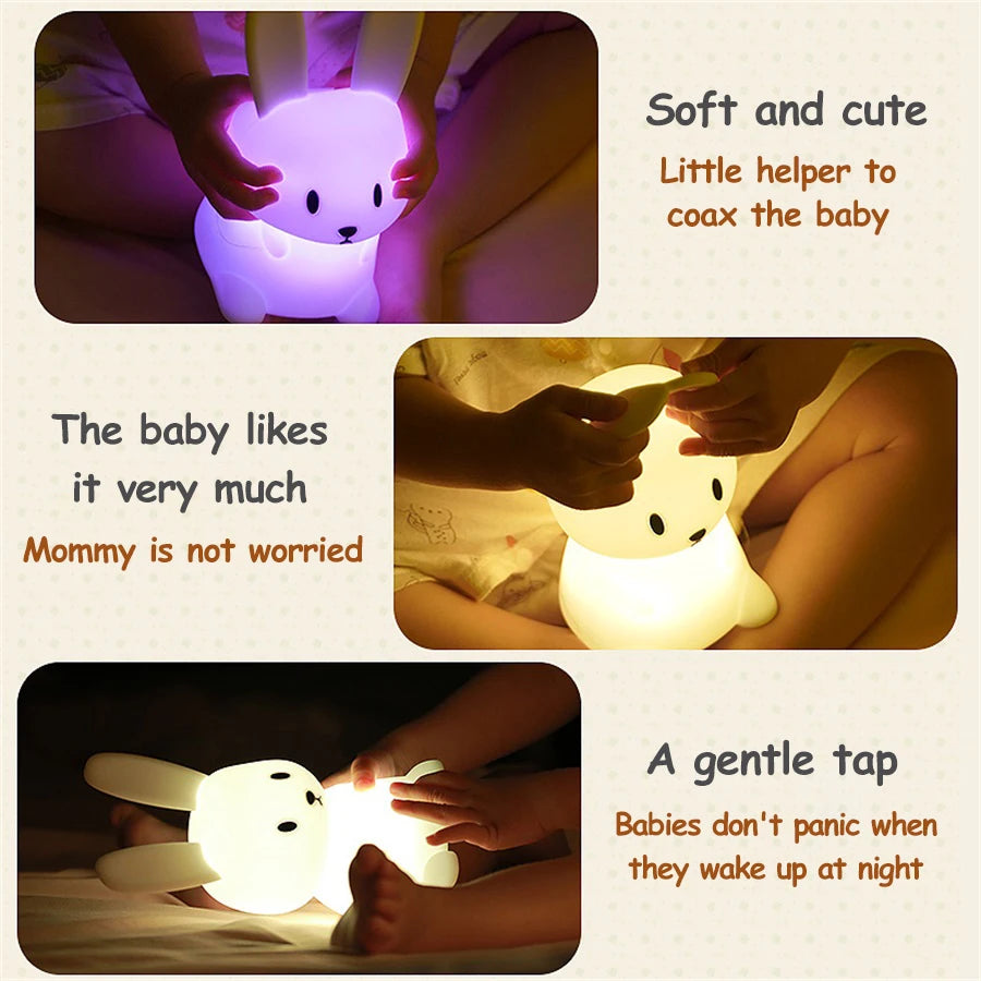 LED Night Light cute Rabbit Animal Cartoon Silicone Lamp Dimmable USB Rechargeable